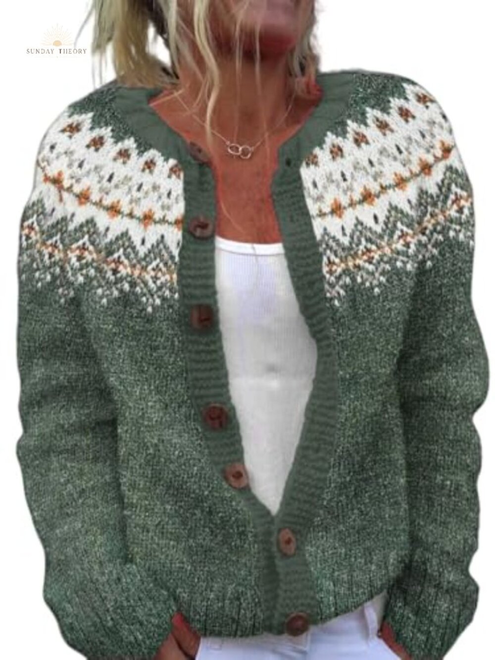 Women's Vintage Snowflake Button Knit Cardigan Sweater Long Sleeve